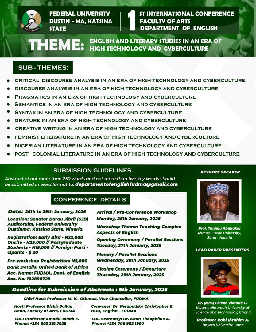 1st International Conference, Department of English, FUDMA.